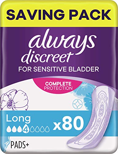 Always Discreet - Compresas para incontinencia (80 compresas), paquete mensual, protección discreta y alta absorción, neutralizador de olores, 4 paquetes de 20 unidades (el embalaje puede variar) Always Discreet - Compresas para incontinencia (80 compresas), paquete mensual, protección discreta y alta absorción, neutralizador de olores, 4 paquetes de 20 unidades (el embalaje puede variar)
