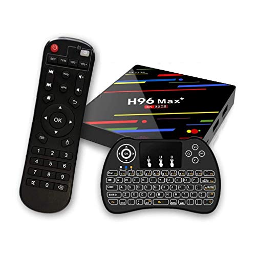 Android 9.0 TV Box,H96 MAX+ Smart TV Box con RK3328 Quad Core CPU,4GB RAM/64GB ROM Admite 4K 3D 2.4GHz/5.0GHz WiFi Bluetooth 4.0 con Mini Wireless Backlight Keyboard