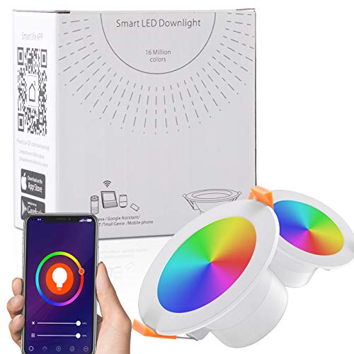 Ankishi Foco LED empotrable de 9 W, RGBW con mando a distancia, foco redondo de techo, IP44, regulable, 2700 K-6500 K, foco LED RGB, cambio de color, foco empotrable regulable, ultraplano, 2 unidades Ankishi Foco LED empotrable de 9 W, RGBW con mando a distancia, foco redondo de techo, IP44, regulable, 2700 K-6500 K, foco LED RGB, cambio de color, foco empotrable regulable, ultraplano, 2 unidades