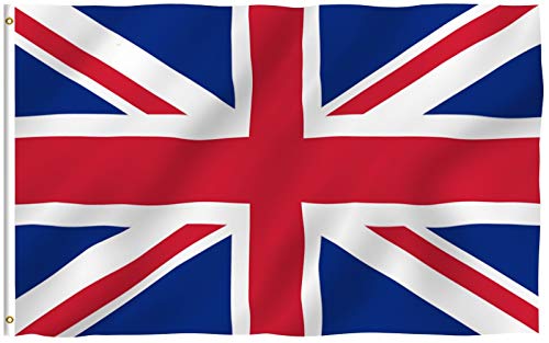 Anley Fly Breeze 3x5 pies Reino Unido Bandera del Reino Unido - Color Vivo y Resistente a la decoloración UV - Encabezado de Lienzo y Doble Costura - Banderas Nacionales británicas Poliéster