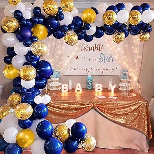 APERIL Globos Azul Marino Decoraciones para Fiestas Kit de Arco y Guirnaldas Globos de Confeti Confeti Dorado y Globos Metálicos Dorados para Cumpleaños Baby Shower Decoración de Fiesta de Bodas