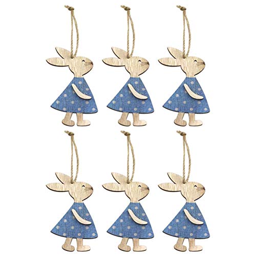 Apofly Pascua Conejito Conejo Decoración del Ornamento De Madera Conejito Colgantes De Madera Rebanada De La Decoración del Arte por Un Sitio De La Oficina Azul 6 Piezas
