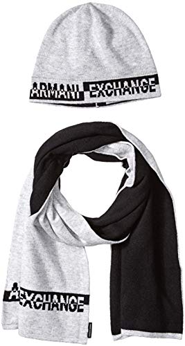 Armani Exchange Knitwear Set conjunto bufanda, gorro y guantes, Gris (Alloy Htr Bc06 3901), Talla única (Talla del fabricante: TU) para Hombre