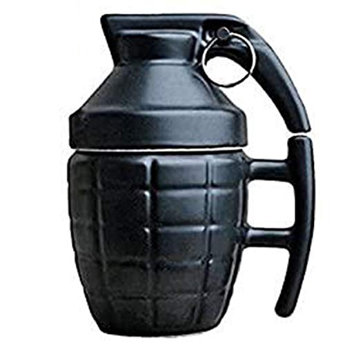 ASEOK Funny Grenade mug - Taza de Desayuno para Cappuccino, café y té en cerámica - 300 ml - Taza en Forma de Granada con Tapa - Idea Original y Divertida de Regalo (Negro)