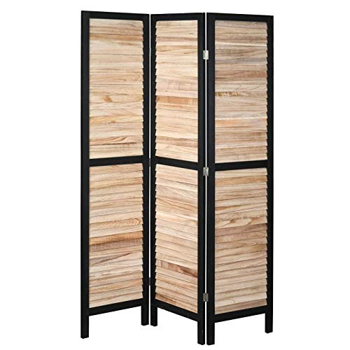 AubryGaspard - Biombo de 3 paneles de madera tintada negro y natural
