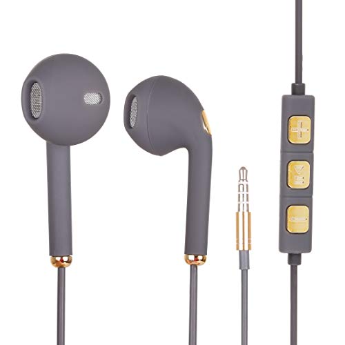 Auriculares con autoparlantes integrados y regulador del volumen Auriculares con cable 3,5 mm Color oro gris de efecto mate Calidad de sonido Cómodo de usar Funda protectora incluida