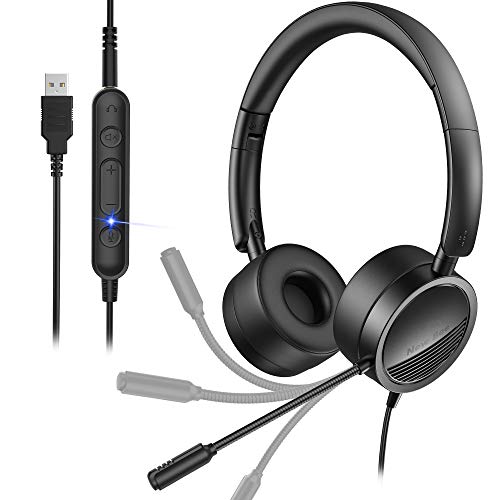 Auriculares con Microfono, Auriculares PC USB / 3.5mm Cancelación de Ruido & Sonido Estéreo Claro Cascos Business con Control de Volumen para Skype, Centros de Llamadas, Cursos Online, PC, Teléfono