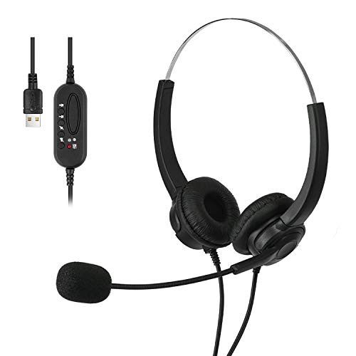 Auriculares con Microfono PC, Auriculares USB con Cancelación de Ruido y Sonido Estéreo Claro, Auriculares PC con Control de Volumen para Skype, Centros de Llamadas, Cursos Online