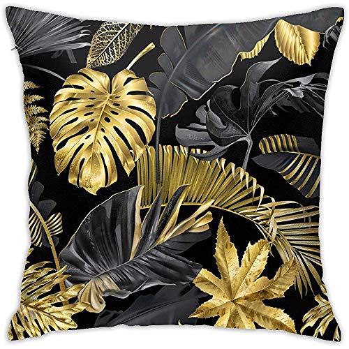Babydo Cushion Cover Diseño De Hojas De Árbol De Plátano De Plantas Tropicales Funda De Almohada Negra Dorada Funda De Almohada Decorativa Fundas De Cojín Fundas De Almohada con Cremallera 45X45Cm Babydo Cushion Cover Diseño De Hojas De Árbol De Plátano De Plantas Tropicales Funda De Almohada Negra Dorada Funda De Almohada Decorativa Fundas De Cojín Fundas De Almohada con Cremallera 45X45Cm