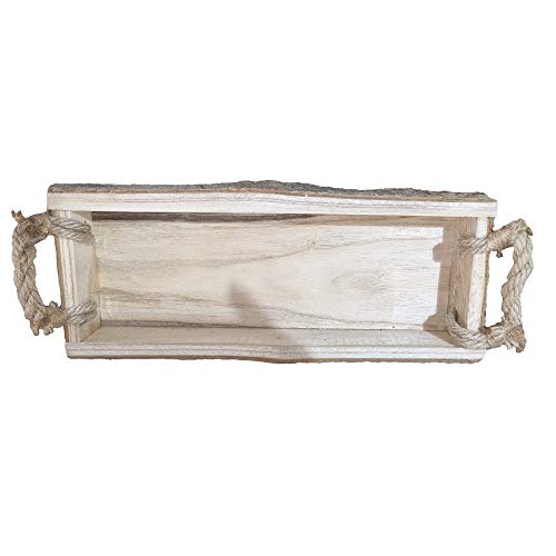 Bandeja de Madera con Corteza Asas Cuerda de Yute, Jardinera decoración hogar y jardín Bandeja de Madera con Corteza Asas Cuerda de Yute, Jardinera decoración hogar y jardín