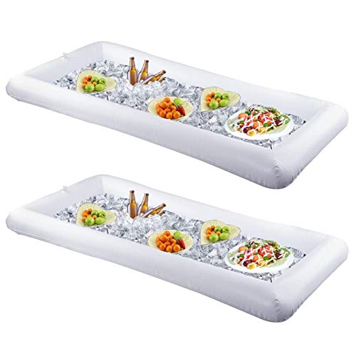 Barra de servidumbre inflable 2 Paquete Hielo Sirva de hielo Sirva de buffet Enfriador de la Ensalada Recipientes de bebida con enchufe de drenaje, BBQ Picnic Piscina Fiesta Suministros Inflables Cool