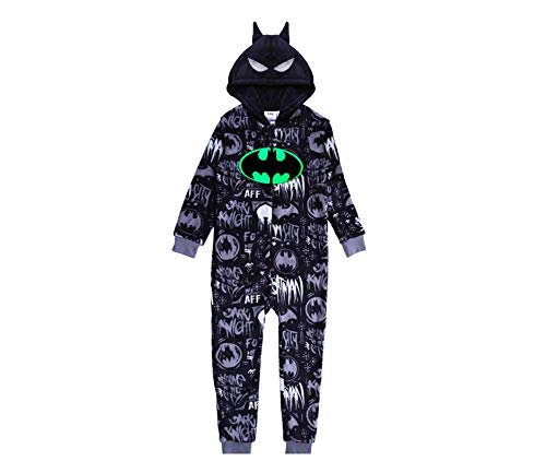 Batman Pijama Entero para Niños, Pijama De Una Pieza Suave Y Acogedor, Onesie Infantil, Diseño Capucha 3D, Brilla En La Oscuridad! Regalo para Niños! 5-6 Años