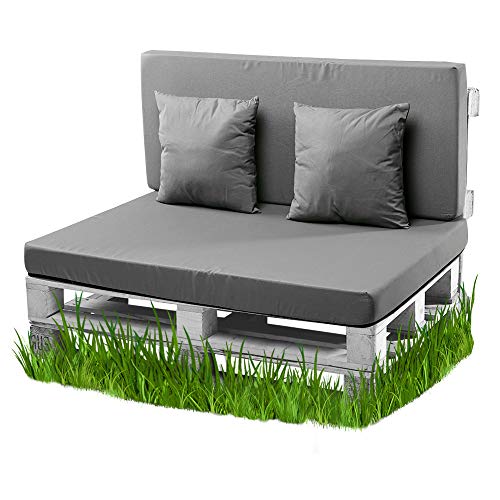 BCASE Pack Cojin Palet Espuma + Cojín Respaldo para Palés Acolchados, Cojín Relleno, Incluyen Cojín de Respaldo y Asiento, Ideal para Jardín, Terraza, Patio y Balcón, Gris