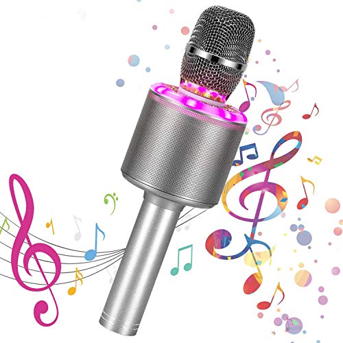 Bearbro Micrófono Karaoke Bluetooth,Máquina Portátil Karaoke,4 en 1 Microfono Inalámbrico Portátil con Luces LED Hogar KTV FfiestasNiños regalo,para iPhone/Android/iPad/PC (Color de la pistola)