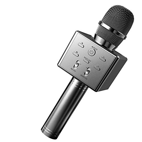 BeTIM Micrófono Inalámbrico de Karaoke Bluetooth para Niños, Micrófono de Karaoke Portátil de Mano con Altavoz, Compatible con Android/iOS/PC/AUX, para KTV en Casa/Fiesta al Aire (Negro)
