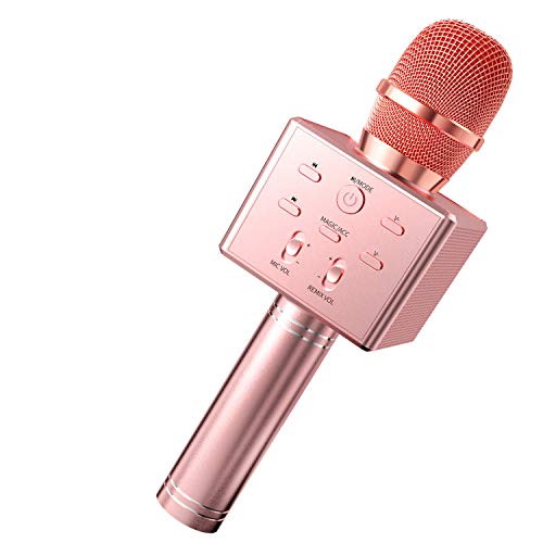BeTIM Micrófono Inalámbrico de Karaoke Bluetooth para Niños, Micrófono de Karaoke Portátil de Mano con Altavoz, Compatible con Android/iOS/PC/AUX, para KTV en Casa/Fiesta al Aire (Rosa)