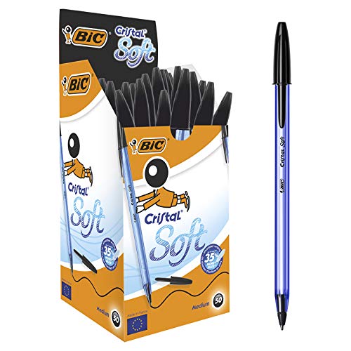 Bic Cristal Soft - Bolígrafo de bola negro (50 unidades)