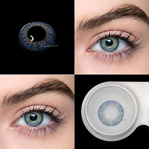 BIO-ESSENCE Pack Lentillas de Hidrogel blandas 1 par Lentes de contacto de color sin graduación. Duración: 12 meses. Con estuche y caja (AZUL NATURAL)