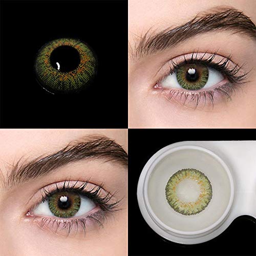 BIO-ESSENCE Pack Lentillas de Hidrogel blandas 1 par Lentes de contacto de color sin graduación. Duración: 12 meses. Con estuche y caja (VERDE NATURAL)