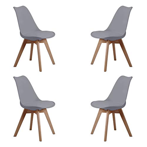 Bistro, Pack 4 Sillas de Comedor, Sillas de Salon o Cocina, Acabado en Simil Piel Gris y Madera, Medidas: 48 cm (Ancho) x 54 cm (Fondo) x 84 cm (Alto)