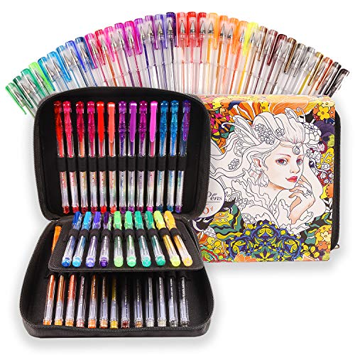 Bolígrafos gel - 36 bolígrafos bonitos + estuche transportable de Colorya, perfectos para colorear libros para adultos y niños - 19 boligrafos de colores con purpurina y 17 colores metálicos