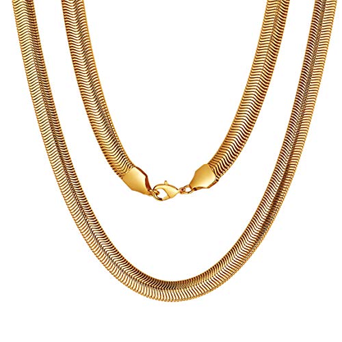 Cadena Ancha Plana Acero Metal Dorado Oro Amarillo Joyerías Clásicas Collar Herringbone Espiga de Pescado Snake Chain