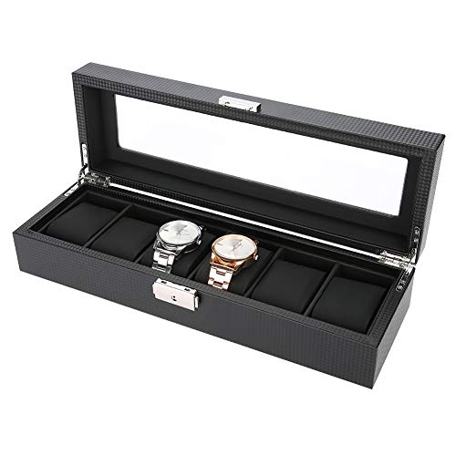 Caja de Relojes, 6 Grids Caja de Almacenamiento de Relojes Negro, Estuche de Joyeria para Organizadora y Exhibición, Cuero de PU y Fibra de Carbono Caja de Relojes, 6 Grids Caja de Almacenamiento de Relojes Negro, Estuche de Joyeria para Organizadora y Exhibición, Cuero de PU y Fibra de Carbono