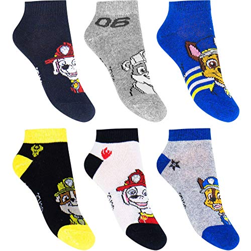Calcetines deportivos para niños, 6 pares de calcetines de la Patrulla Canina. multicolor 23-26