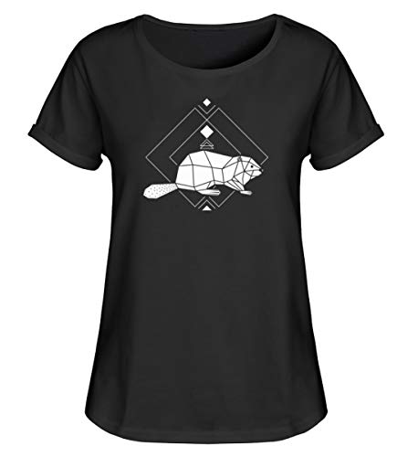 Camiseta de manga corta de poligonal para mujer Negro L Camiseta de manga corta de poligonal para mujer Negro L