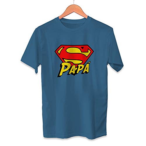 Camiseta Super Papá Dia del Padre Superman - Unisex Tallas Adultas e Infantiles - Frase motivadora - Regalo Original para Papá Cumpleaños (Azul, L)