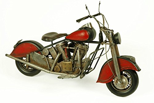 CAPRILO Figura Decorativa de Metal Moto Harley Antigua Roja Vehículos. Regalos Originales. Adornos y Esculturas. Coleccionismo. 38 x 15 x 23 cm.
