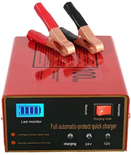 Cargador de Batería de Coche 12v 24v Cargador Automático Inteligente para Batería de Litio Plomo Acido con Pantalla LED para Coche/Moto/ATV/RV/Barco