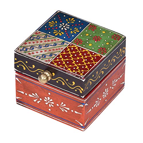 Casa Moro | Caja de joyería oriental Ananda 7,5x7,5x6,5 cm (WxDxH) Mini joyero pintado a mano Caja de joyería de madera pequeña Idea de regalo original para la novia mujer para la Navidad | MA20-14