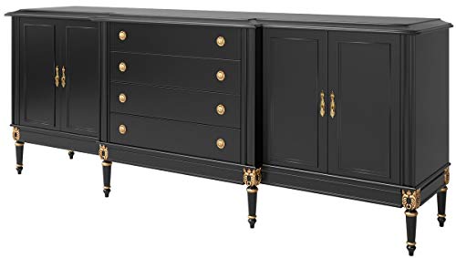 Casa Padrino aparador Barroco de Lujo Negro/Oro Antiguo 235 x 55 x A. 95 cm - Mueble de salón Noble con 4 Puertas y 4 cajones - Muebles Barrocos