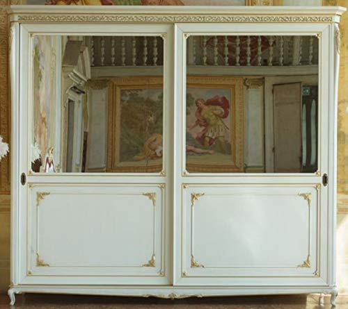 Casa Padrino Armario de Dormitorio Barroco de Lujo Blanco/Oro 290 x 68 x A. 254 cm - Armario con 2 Puertas correderas de Espejo - Noble y Magnífico