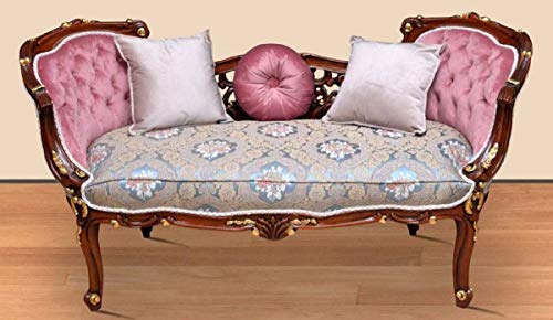 Casa Padrino Banco Barroco Multicolor/Rosa/marrón/Oro 150 x 55 x A. 80 cm - Magnífico Banco de Madera Maciza con patrón Floral Noble - Muebles en Estilo Barroco Casa Padrino Banco Barroco Multicolor/Rosa/marrón/Oro 150 x 55 x A. 80 cm - Magnífico Banco de Madera Maciza con patrón Floral Noble - Muebles en Estilo Barroco
