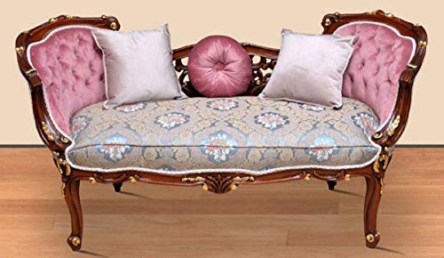 Casa Padrino Banco Barroco Multicolor/Rosa/marrón/Oro 150 x 55 x A. 80 cm - Magnífico Banco de Madera Maciza con patrón Floral Noble - Muebles en Estilo Barroco