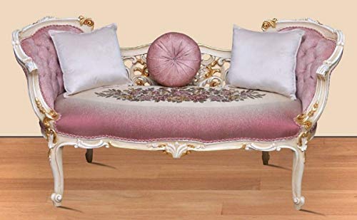 Casa Padrino Banco Barroco Rosa/Multicolor/Blanco/Oro 150 x 55 x A. 80 cm - Magnífico Banco de Madera Maciza con patrón Floral Noble - Muebles barrocos Casa Padrino Banco Barroco Rosa/Multicolor/Blanco/Oro 150 x 55 x A. 80 cm - Magnífico Banco de Madera Maciza con patrón Floral Noble - Muebles barrocos