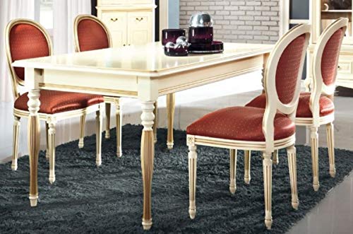 Casa Padrino Conjunto de Comedor Barroco Crema/Oro/Naranja - Mesa de Comedor Extensible con 6 Sillas de Comedor - Muebles de Comedor en Estilo Barroco