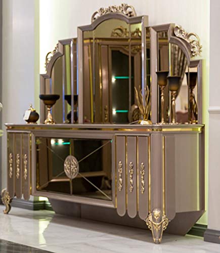 Casa Padrino Conjunto de Muebles barrocos aparador con Espejo Negro/Gris/Oro 214 x 88 x A. 192 cm - Magnífico Mueble de Madera Maciza y Elegante Espejo - Muebles Barroco