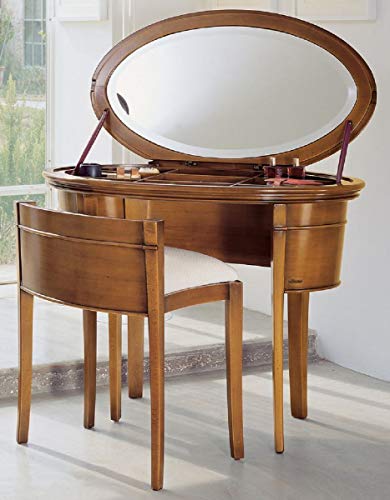 Casa Padrino Consola de Maquillaje Biedermeier de Lujo con Silla marrón/Blanco - Muebles de Dormitorio - Muebles de Hotel - Calidad de Lujo Casa Padrino Consola de Maquillaje Biedermeier de Lujo con Silla marrón/Blanco - Muebles de Dormitorio - Muebles de Hotel - Calidad de Lujo