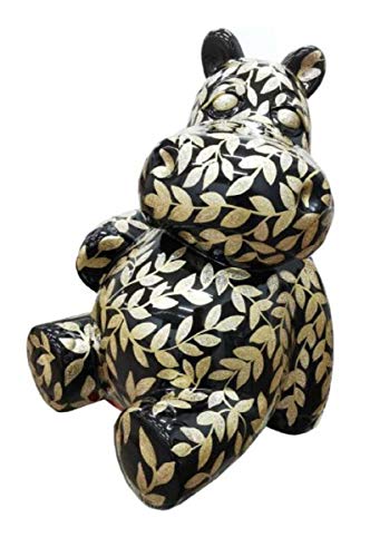 Casa Padrino Escultura de diseño hipopótamo Sentado con óptica Purpurina Negro/Oro A. 48 cm - Figura Decorativa Resistente a la Intemperie - Decoración salón - Decoración jardín - Decoración terraza