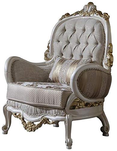 Casa Padrino sillón Barroco de Lujo Gris/Blanco/Oro 80 x 85 x A. 120 cm - Magnífico sillón de salón con cojín Decorativa - Muebles Barrocos