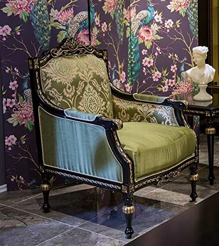Casa Padrino sillón Barroco de Lujo Verde/Negro/Oro 75 x 74 x A. 106 cm - Sillón Noble de Madera Maciza con patrón Elegante - Muebles de salón en Estilo Barroco