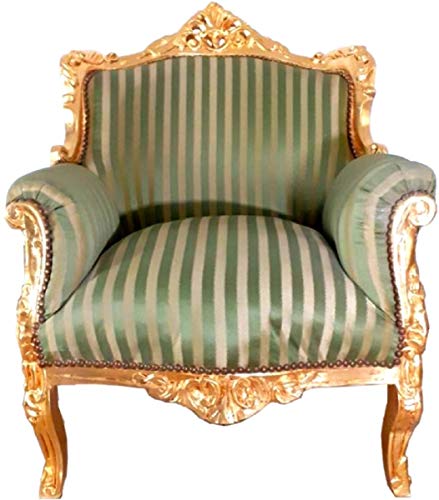 Casa Padrino sillón Barroco Lord Rayas Verdes/Oro 77 x 63 x A. 102 cm - Sillón de salón Hecho a Mano en Estilo Barroco - Muebles Barrocos