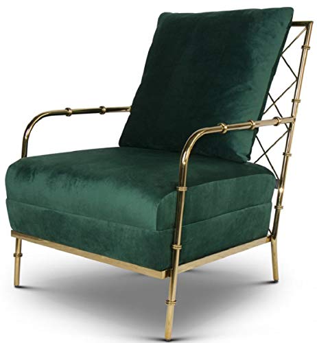 Casa Padrino sillón de Terciopelo de Lujo Verde Oscuro/Oro 65 x 72 x A. 83 cm - Moderno sillón de salón de Acero Inoxidable en Apariencia de bambú - Muebles de Lujo