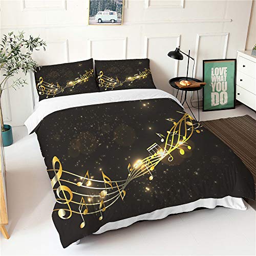 Chickwin Juego de Ropa de Cama de 4 Piezas, 3D Microfibra Cómodo Juego de Fundas de Edredón con Funda Nórdica y Funda de Almohada y Sábana Encimera (Nota de Oro Negro,200x200cm) Chickwin Juego de Ropa de Cama de 4 Piezas, 3D Microfibra Cómodo Juego de Fundas de Edredón con Funda Nórdica y Funda de Almohada y Sábana Encimera (Nota de Oro Negro,200x200cm)