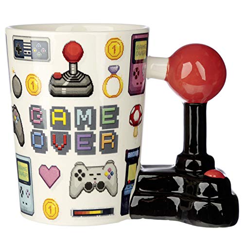 Close Up Arcade Joystick Mug Game Over con 3D Joystick como asa Gran Taza de café de cerámica