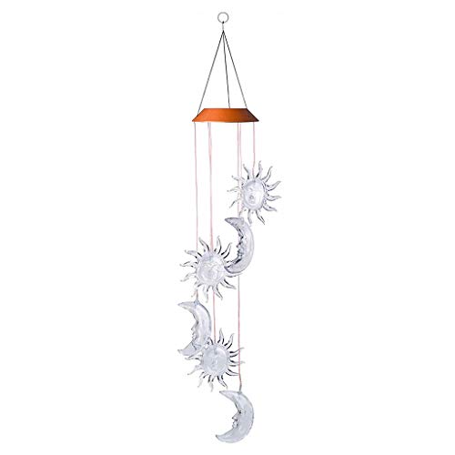 Colorido LED lámpara solar colibríes, libélula, mariposa, botella de viento, campanillas, luces de decoración para jardín, ventana, patio, decoración del hogar (luna estrella)