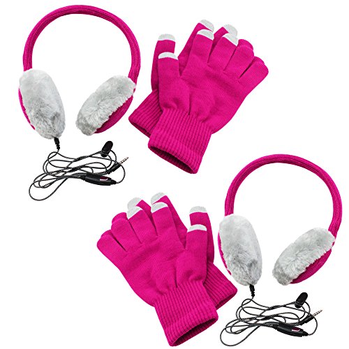 com-four® 2X Calentadores de oídos para Auriculares y Guantes táctiles para operación con Pantalla táctil en Invierno en Rosa/Gris, con conexión de micrófono Jack de 3,5 mm (02 Piezas) com-four® 2X Calentadores de oídos para Auriculares y Guantes táctiles para operación con Pantalla táctil en Invierno en Rosa/Gris, con conexión de micrófono Jack de 3,5 mm (02 Piezas)